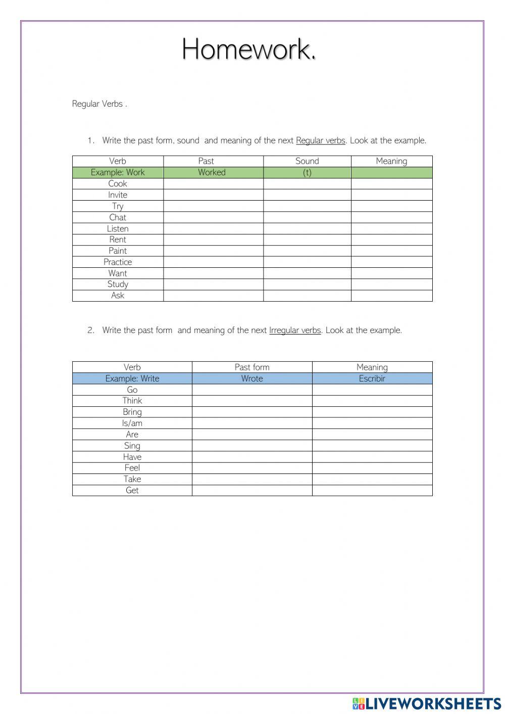 Verbs in past interactive worksheet for basis Live Worksheets