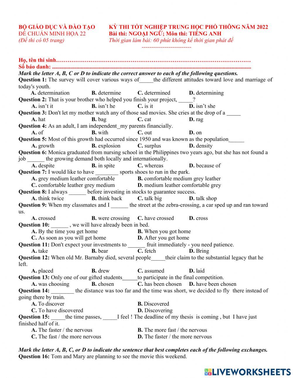 Đề TN số 22- 2022