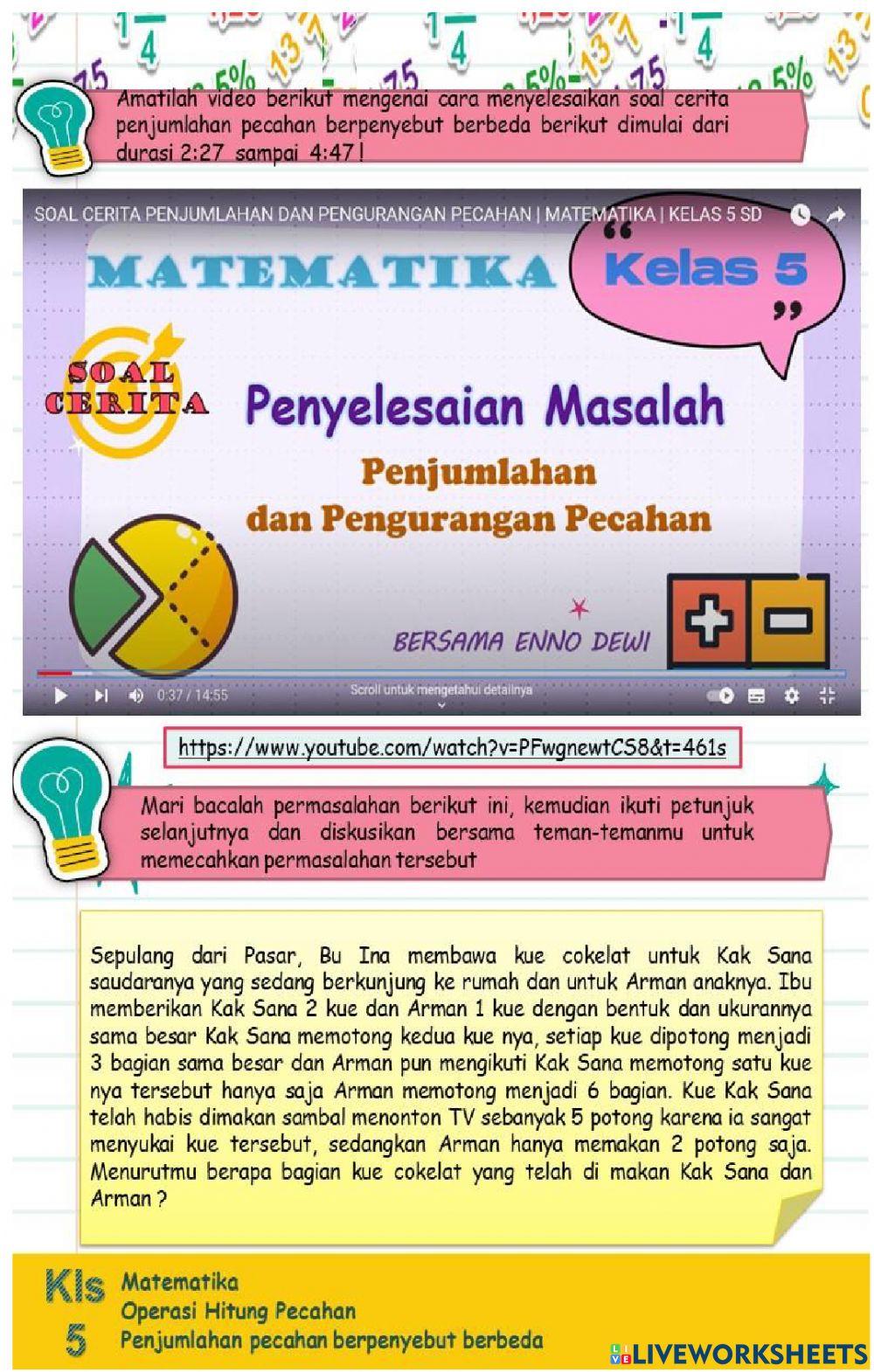 Lkpd penjumlahan pecahan berpenyebut berbeda