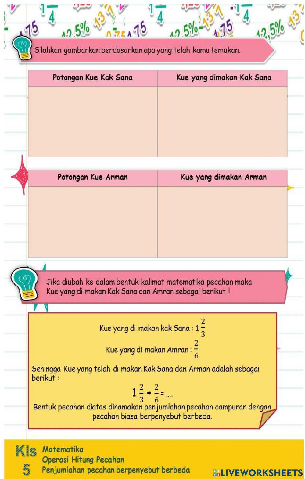 Lkpd penjumlahan pecahan berpenyebut berbeda
