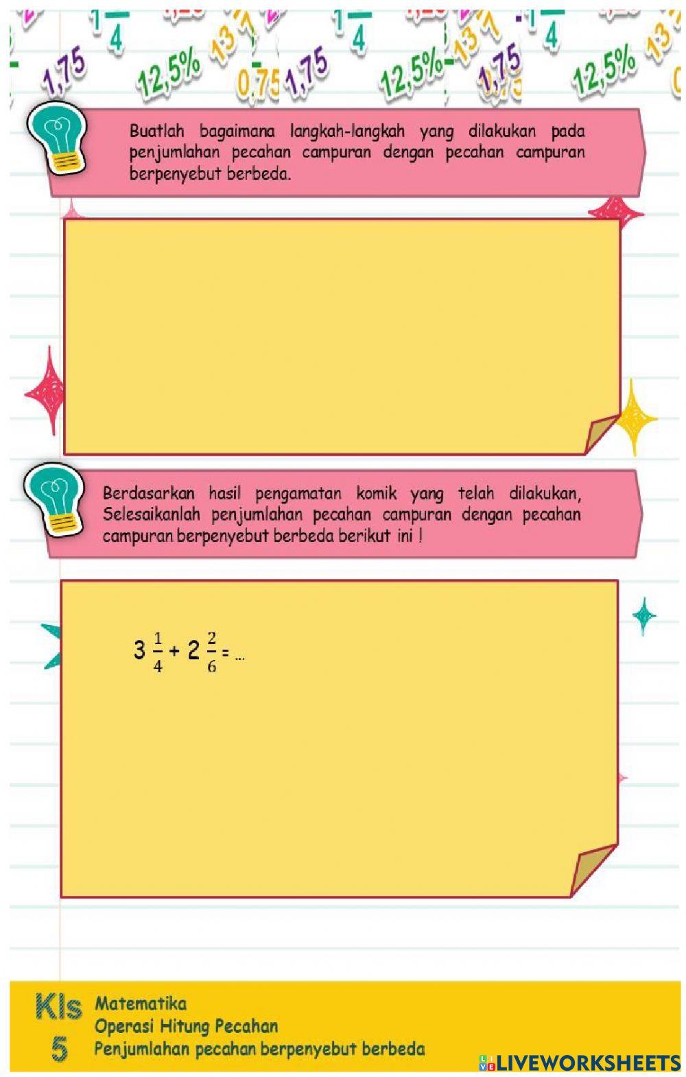 Lkpd penjumlahan pecahan berpenyebut berbeda