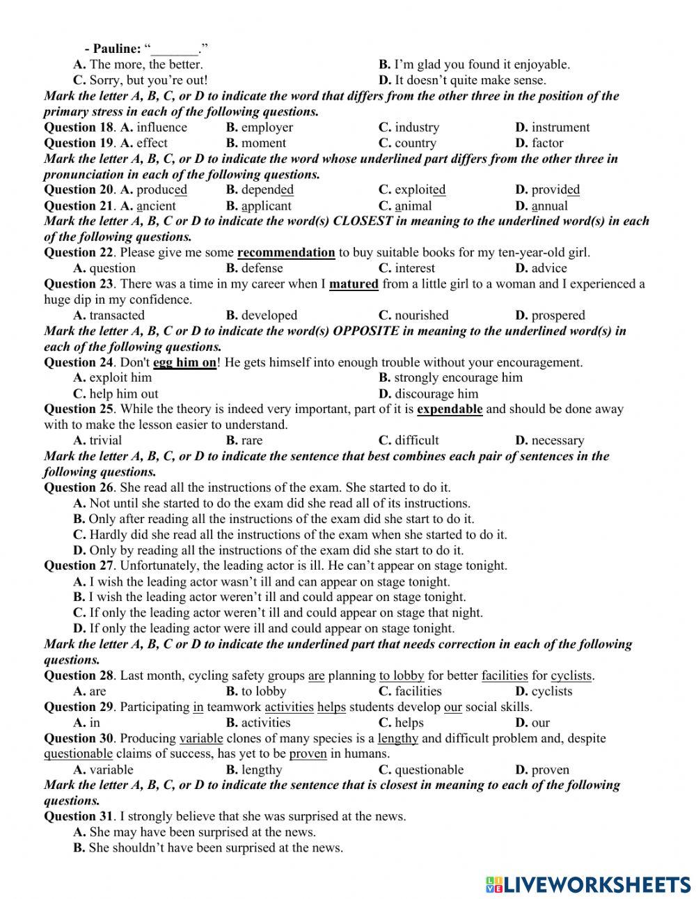 Đề TN số 31- 2022