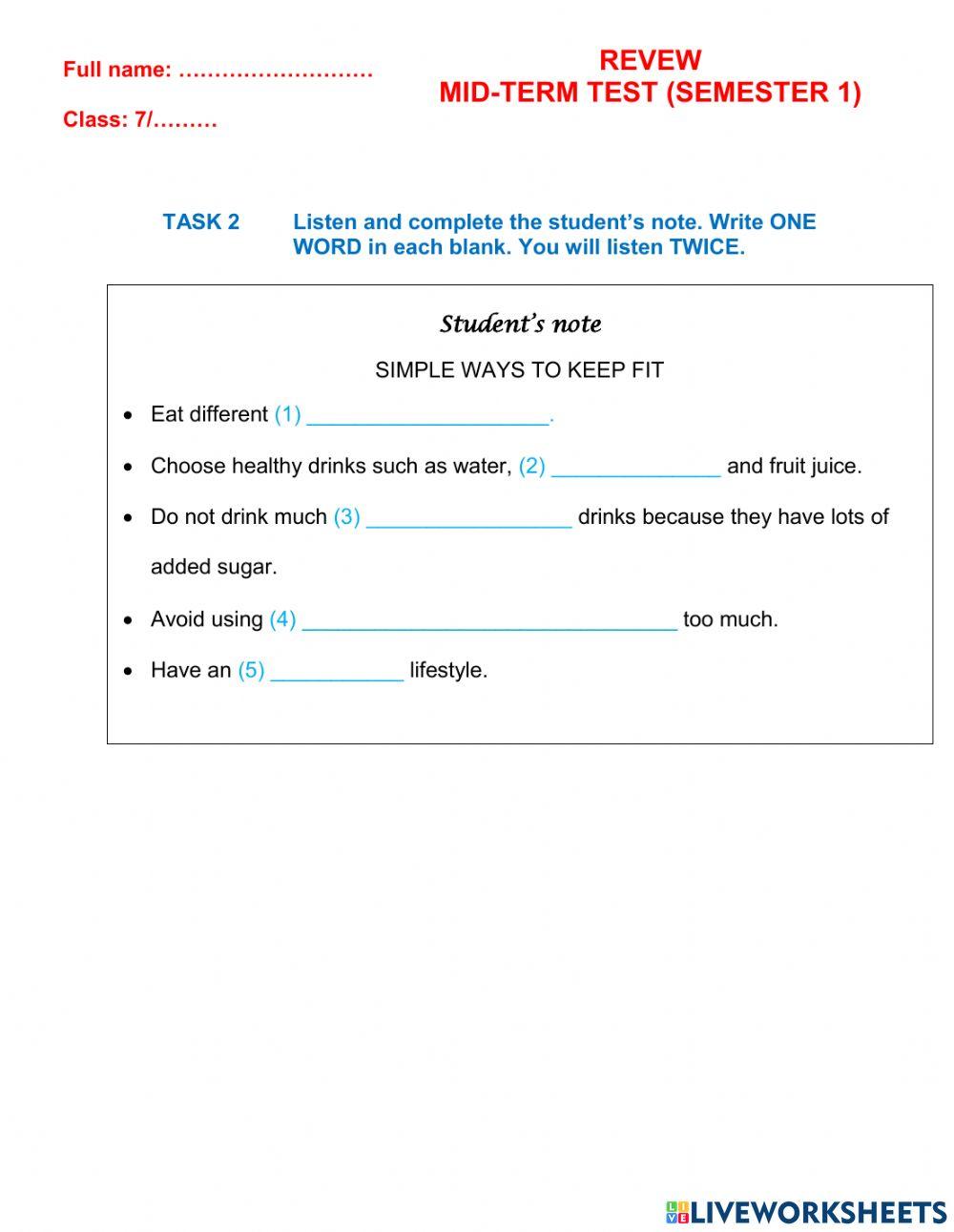 English 7 global- review unit 1-3 listening