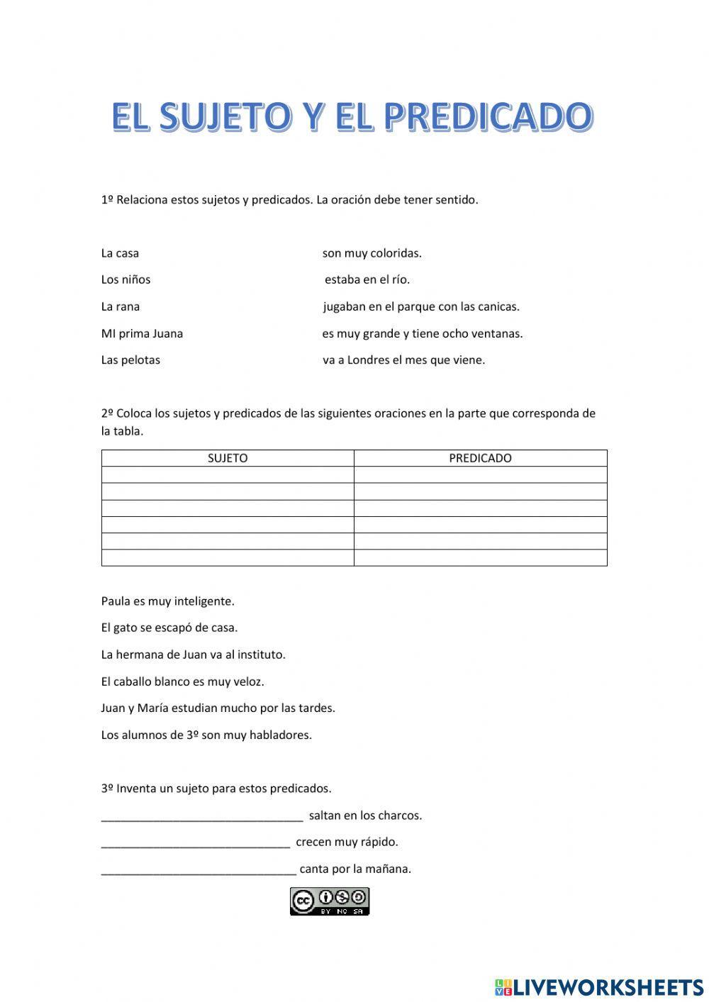 Ficha Interactiva Sujeto Y Predicado Worksheet Live Worksheets