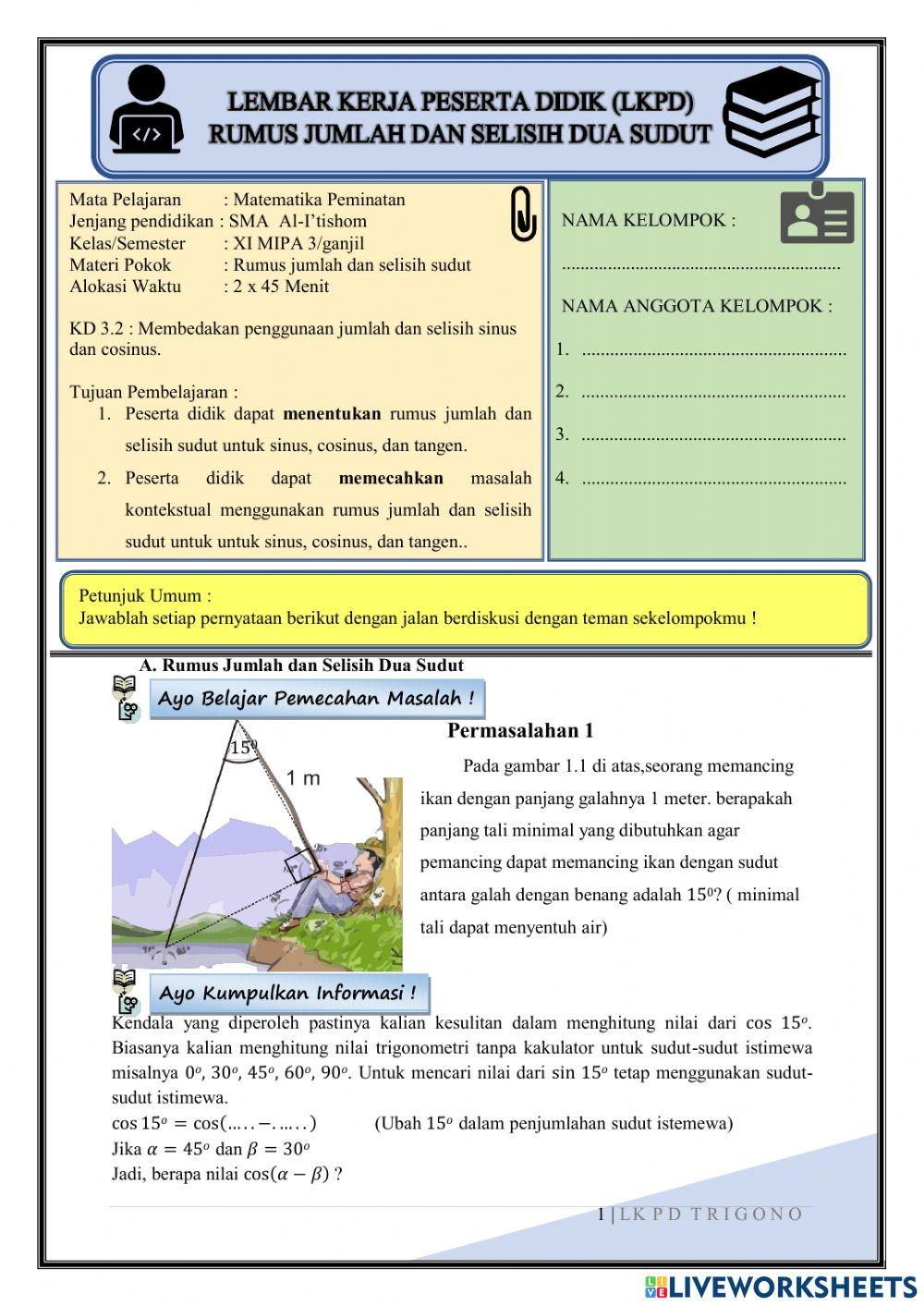 Lkpd rumus jumlah dan selisih dua sudut