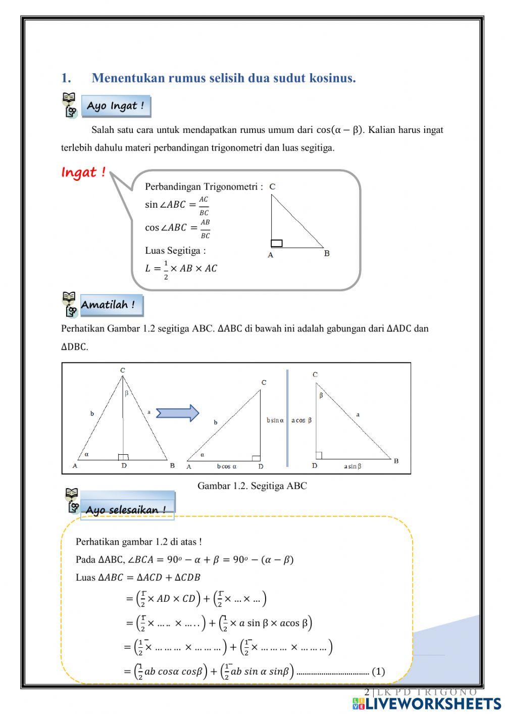 Lkpd rumus jumlah dan selisih dua sudut