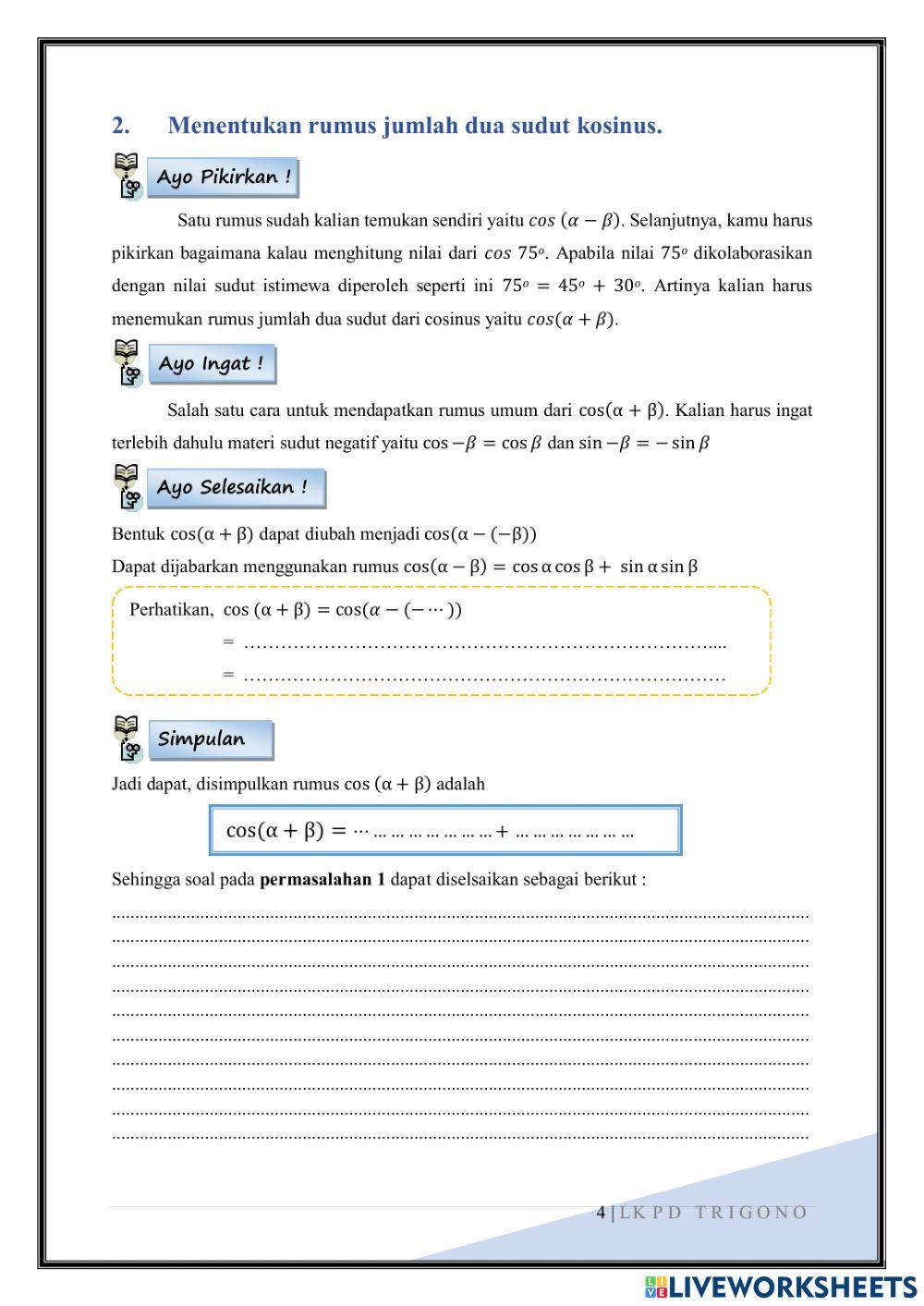 Lkpd rumus jumlah dan selisih dua sudut