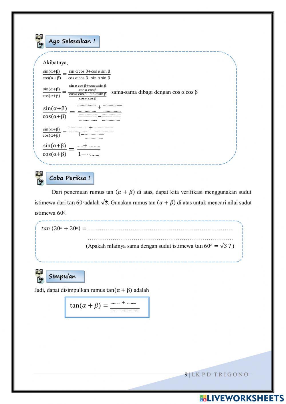 Lkpd rumus jumlah dan selisih dua sudut