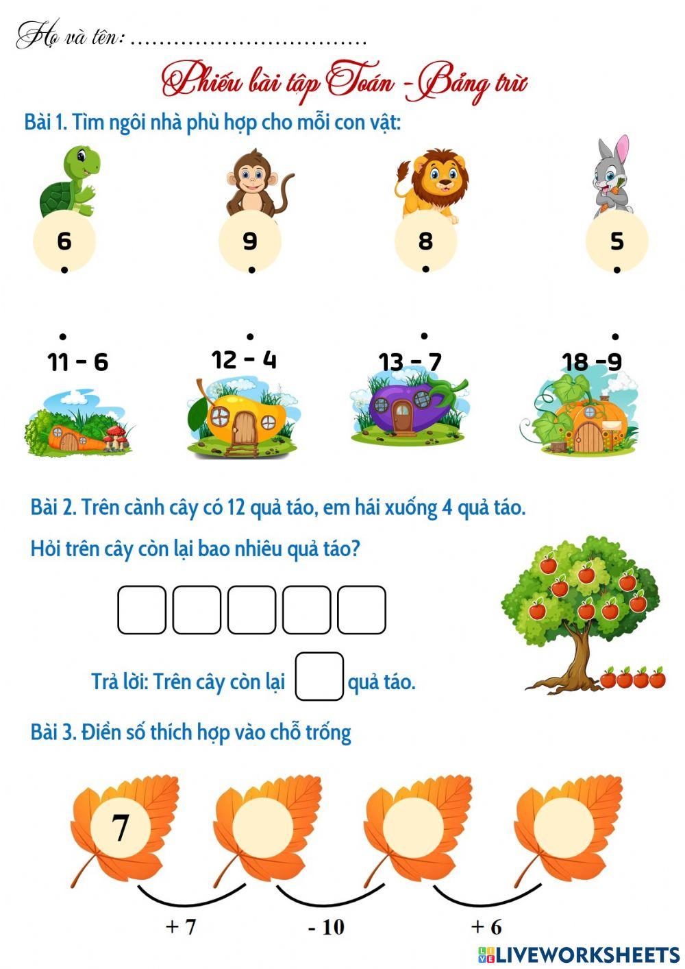 Phiếu bài tập toán - tuần 8