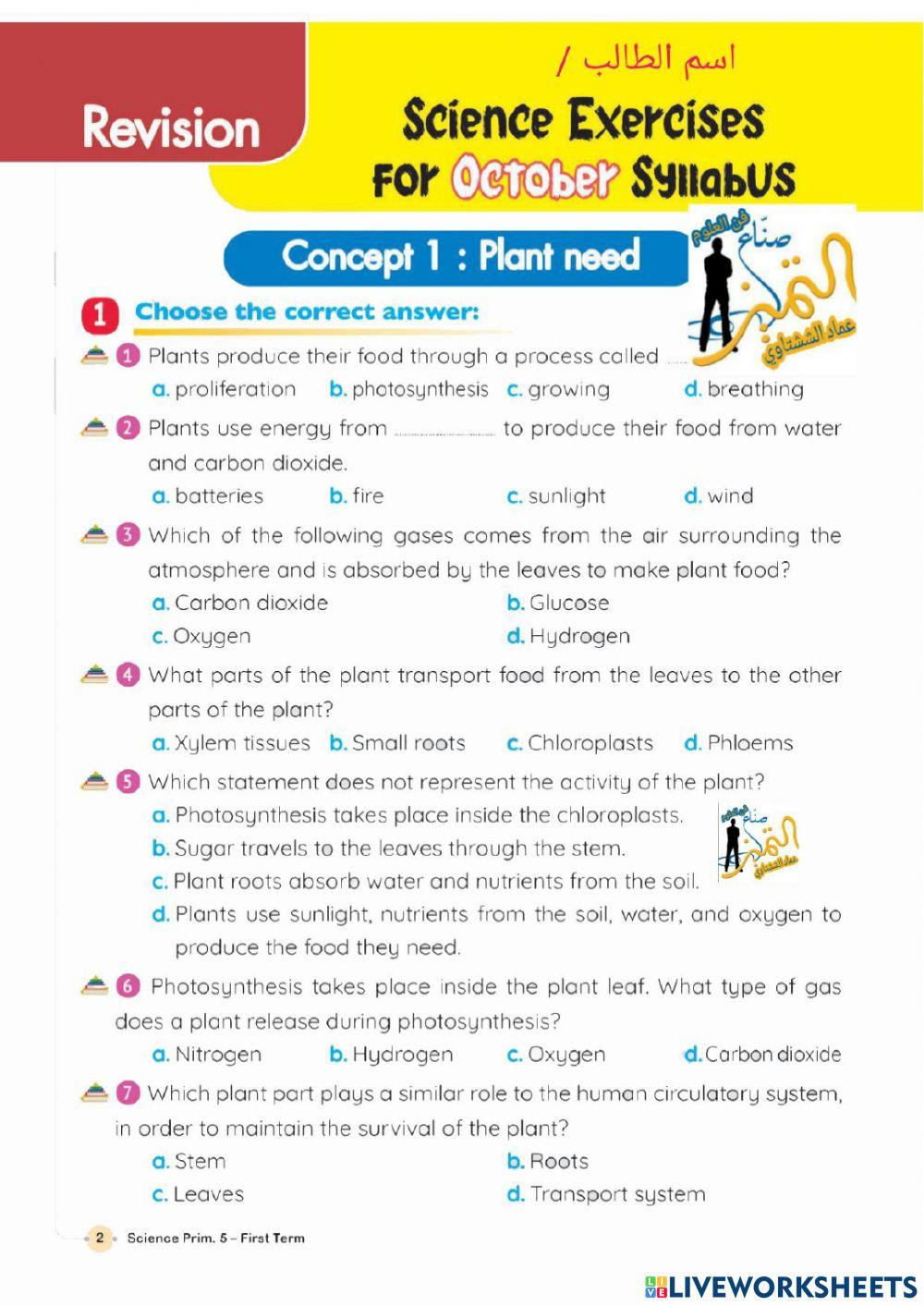 امتحان الصف الخامس اكتةبر 2022