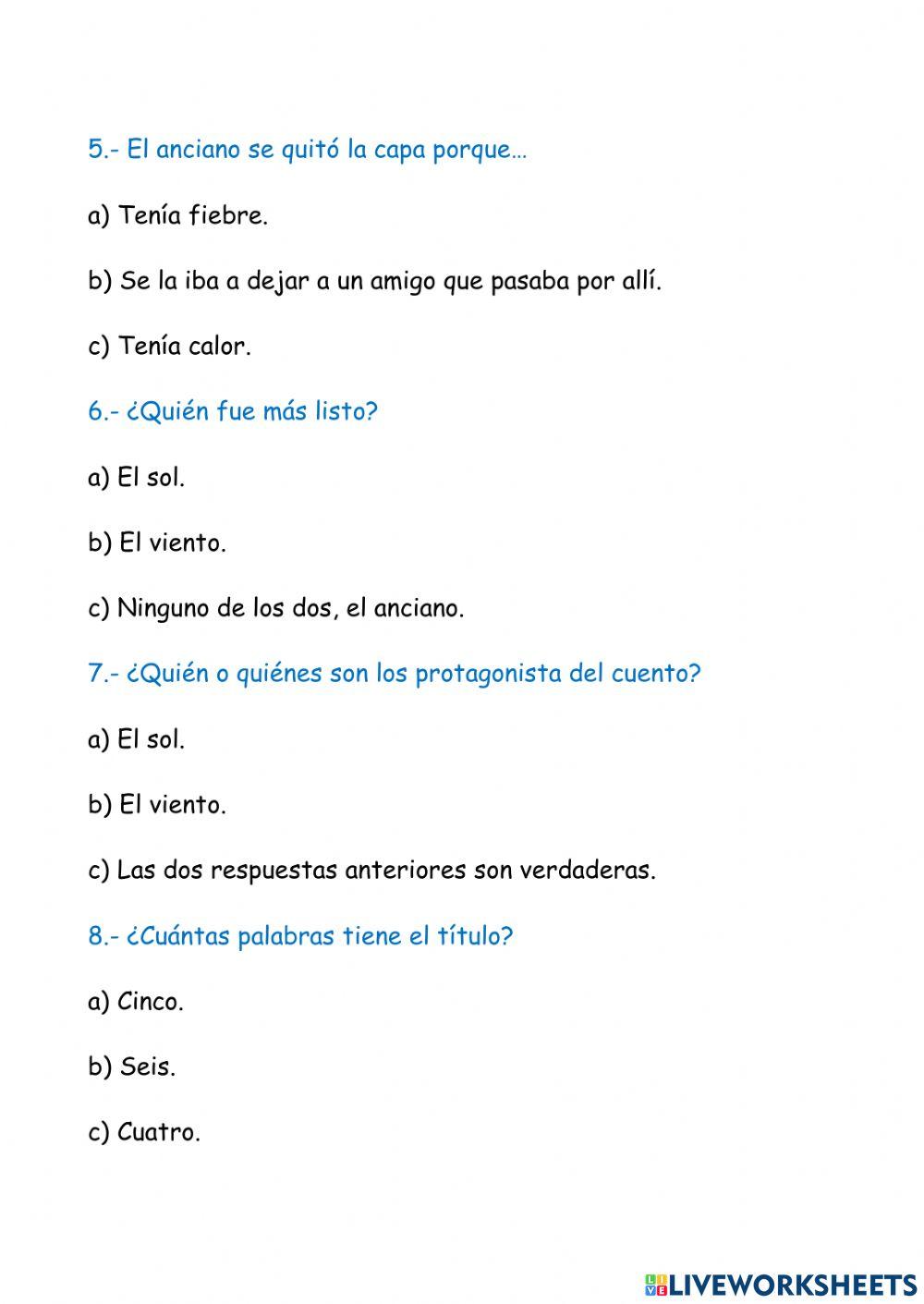 Comprensión lectora: el sol y el viento