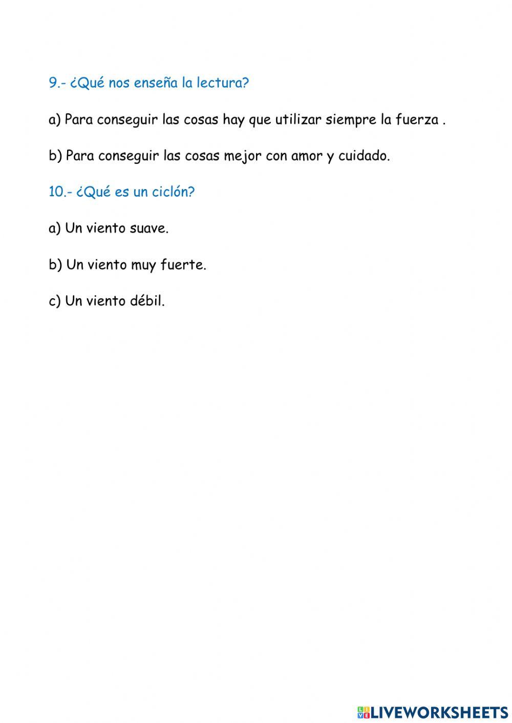 Comprensión lectora: el sol y el viento