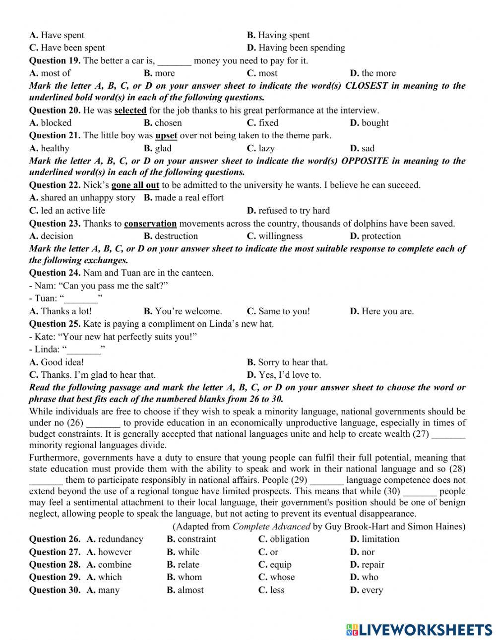 Đề TN số 36-  2022