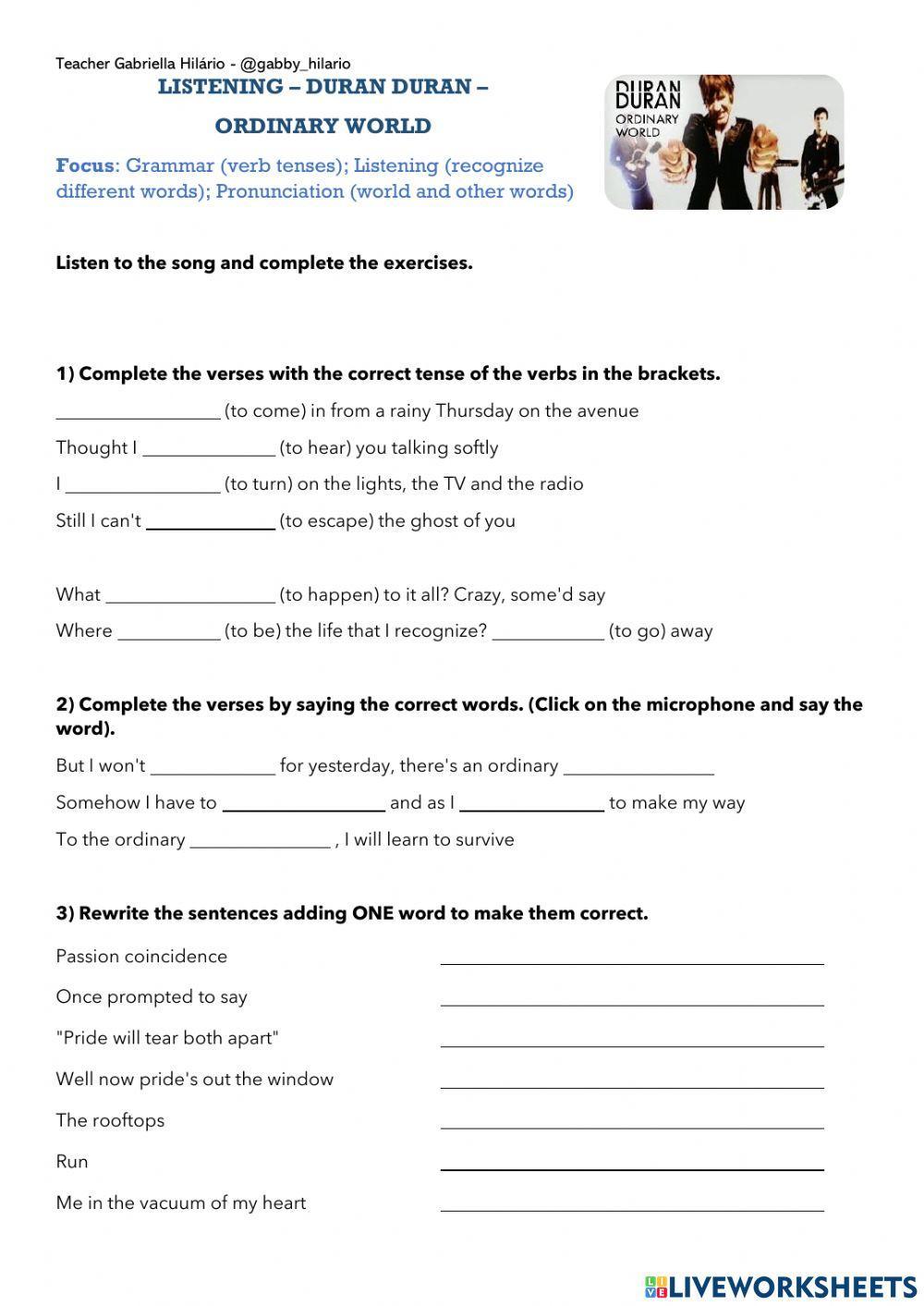 Listening - Duran Duran - Ordinary World