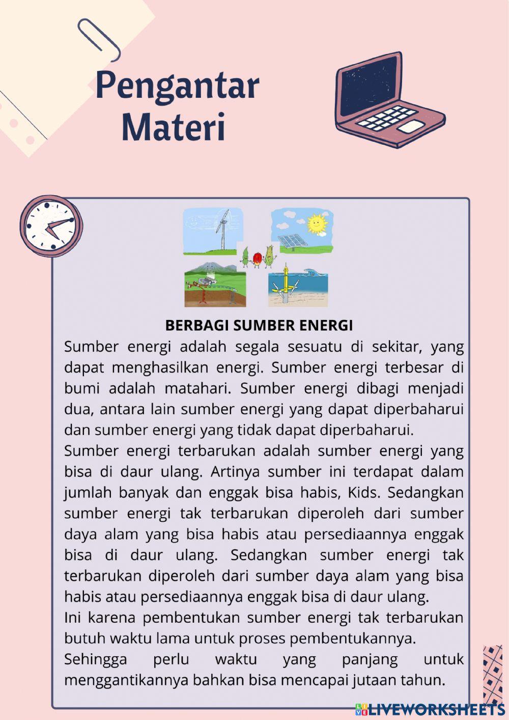 Berbagai Sumber Energi