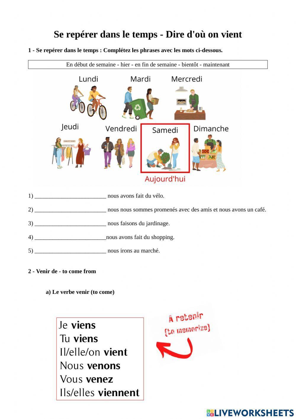 Repères temporels  + venir de