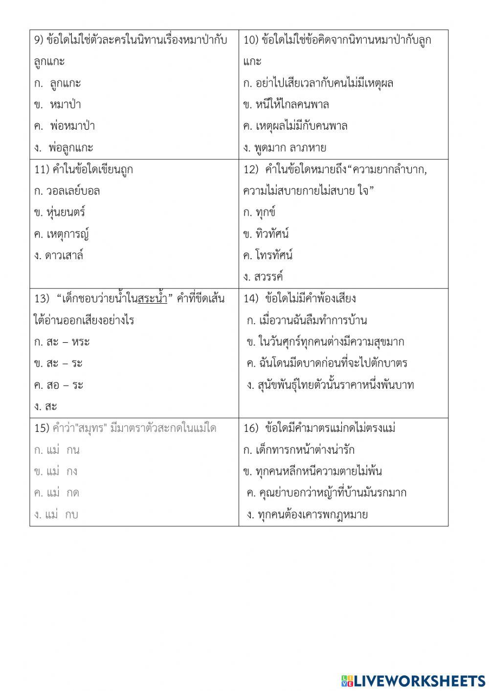 แบบทดสอบหลังเรียน