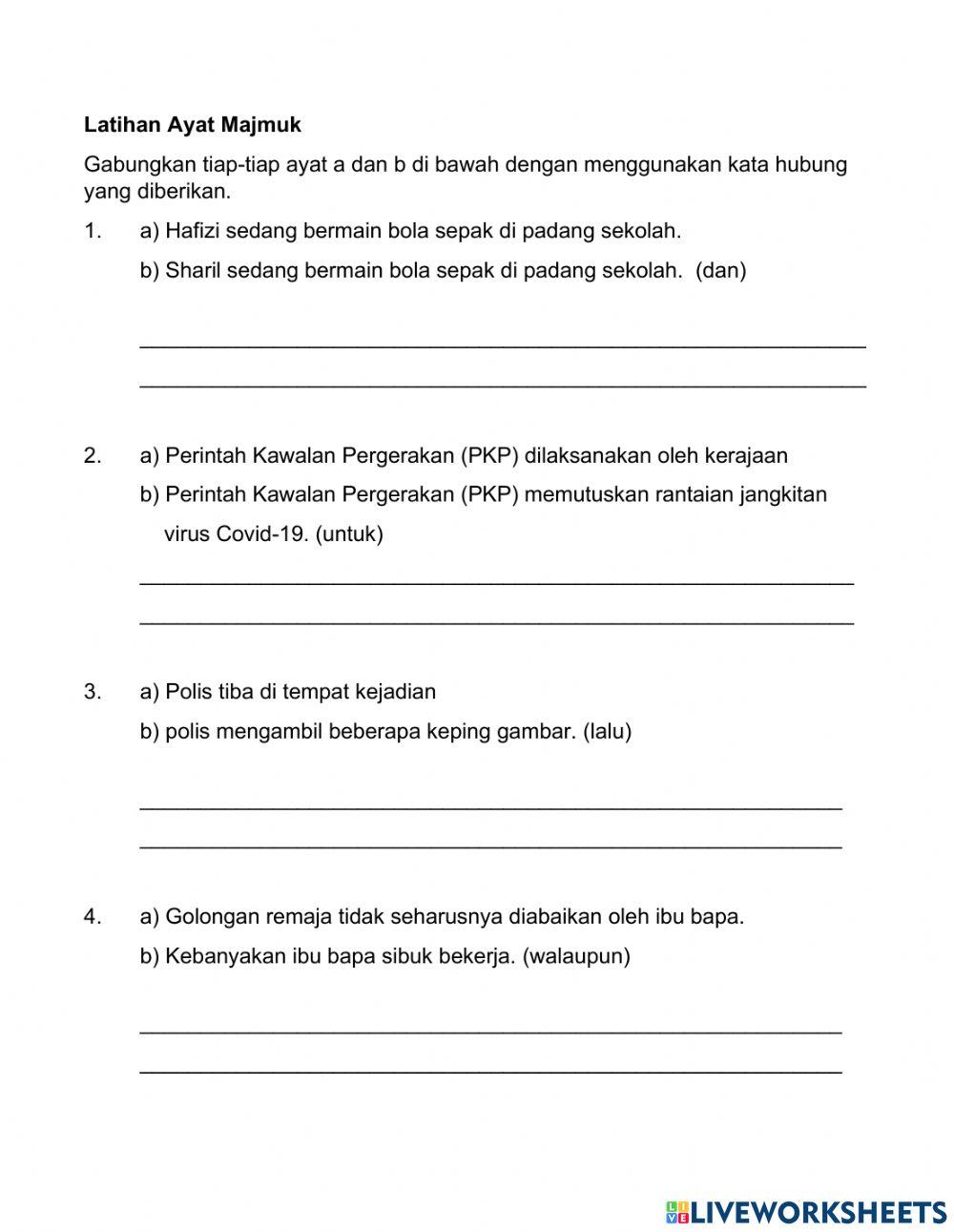 Latihan Ayat Majmuk-Gabungkan