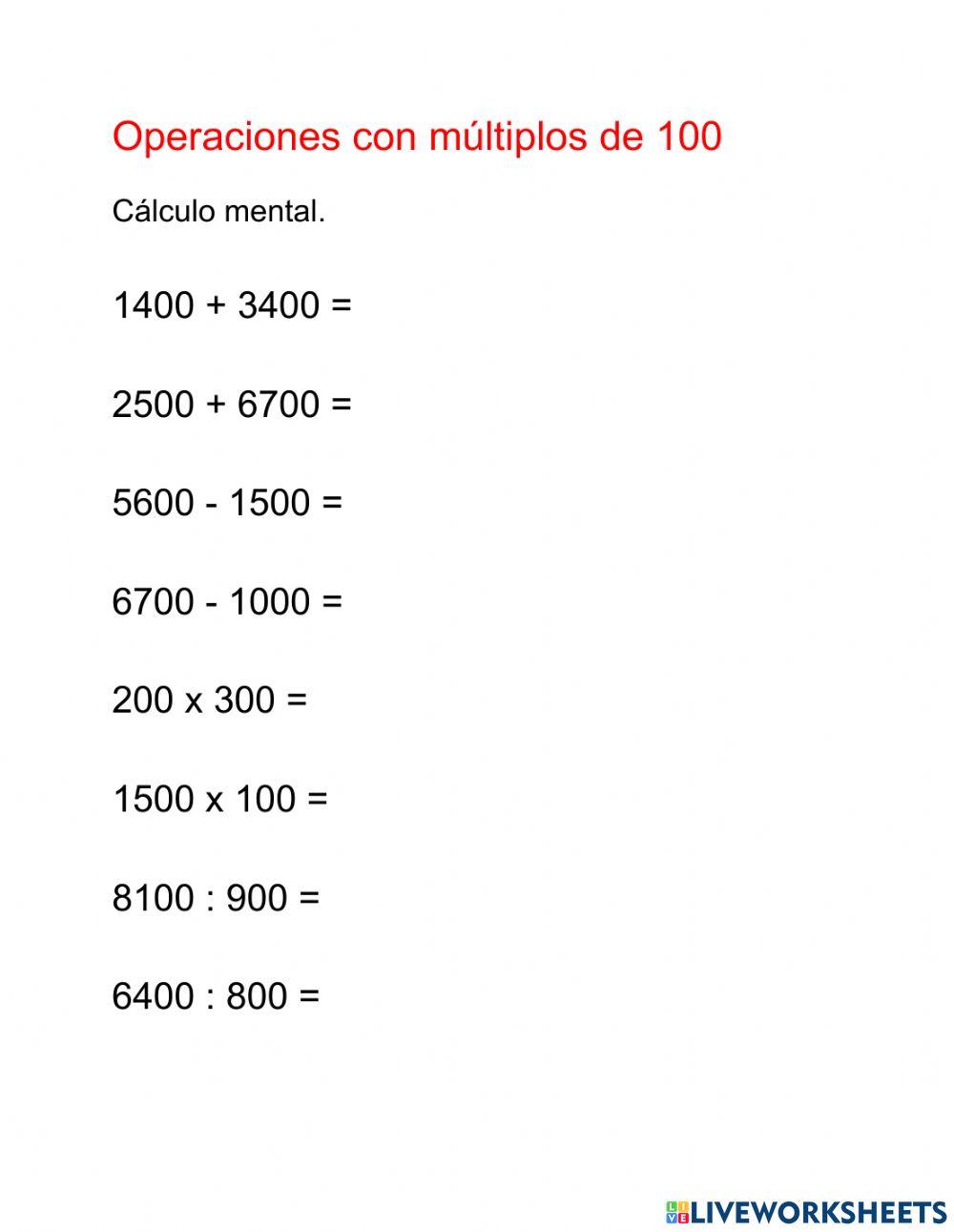 Cálculo mental múltiplos de 100