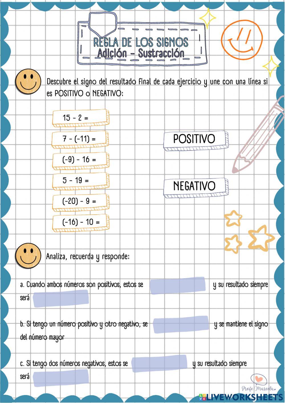 Regla de los signos-Adición-Sustracción