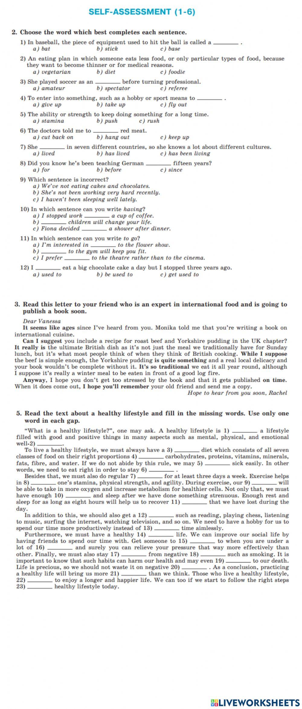 Self-Assessment (1-6) after Nersysian's course-book