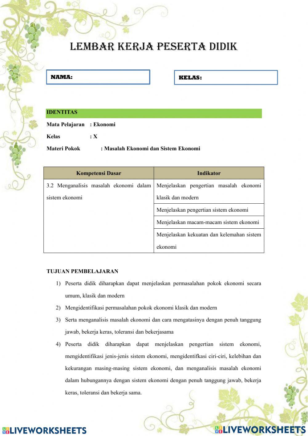 Masalah Ekonomi dan Sistem Ekonomi