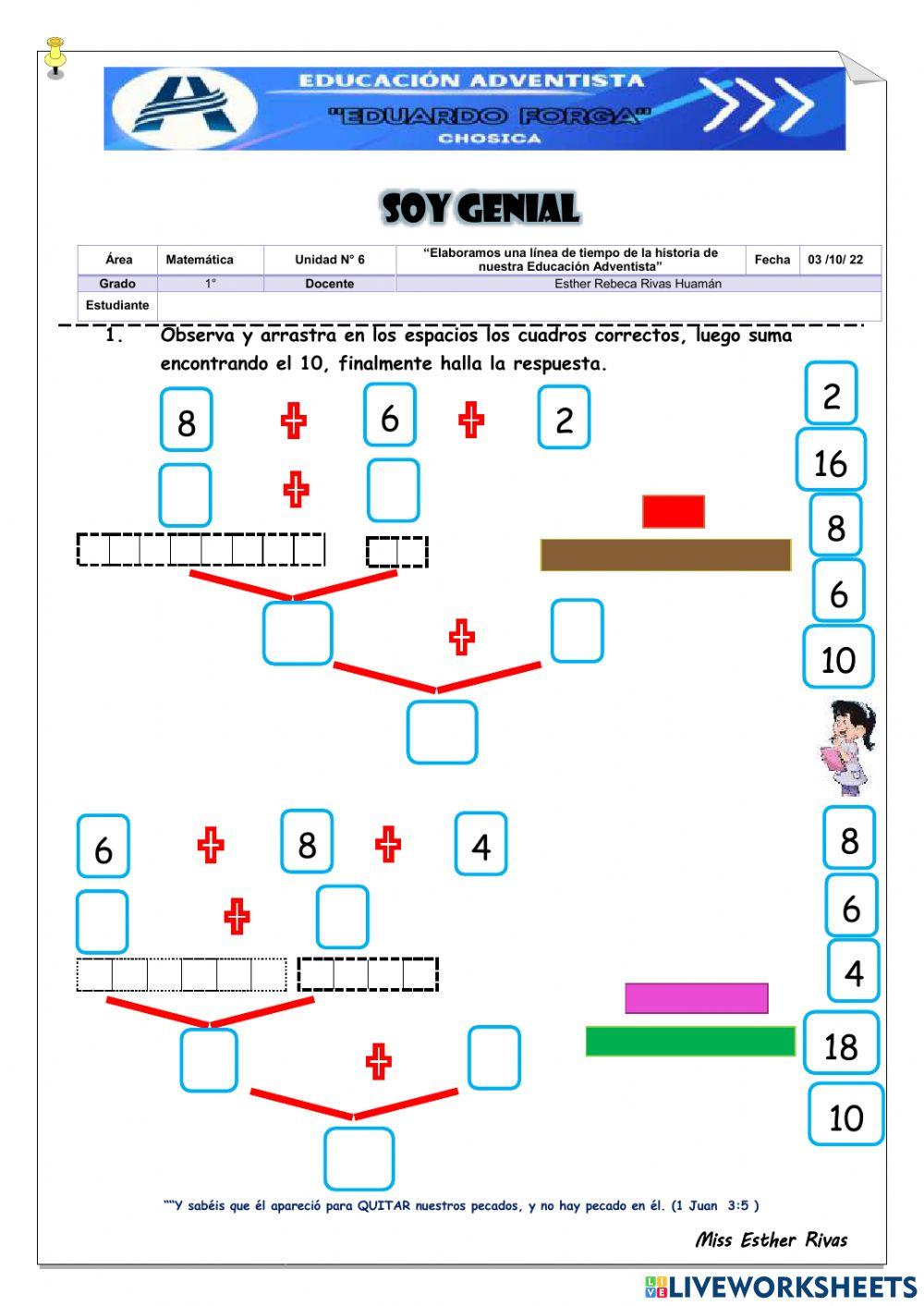 Ficha de sumas componiendo el 10