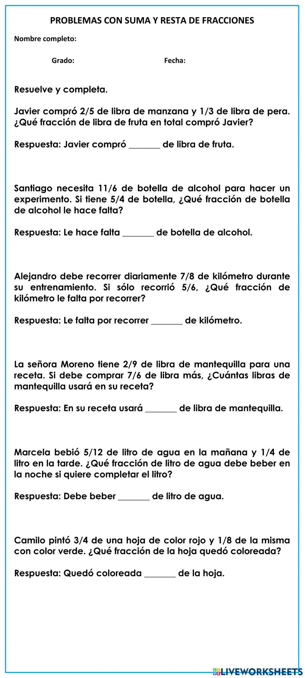 2163094 problemas con suma y resta de fracciones hcl