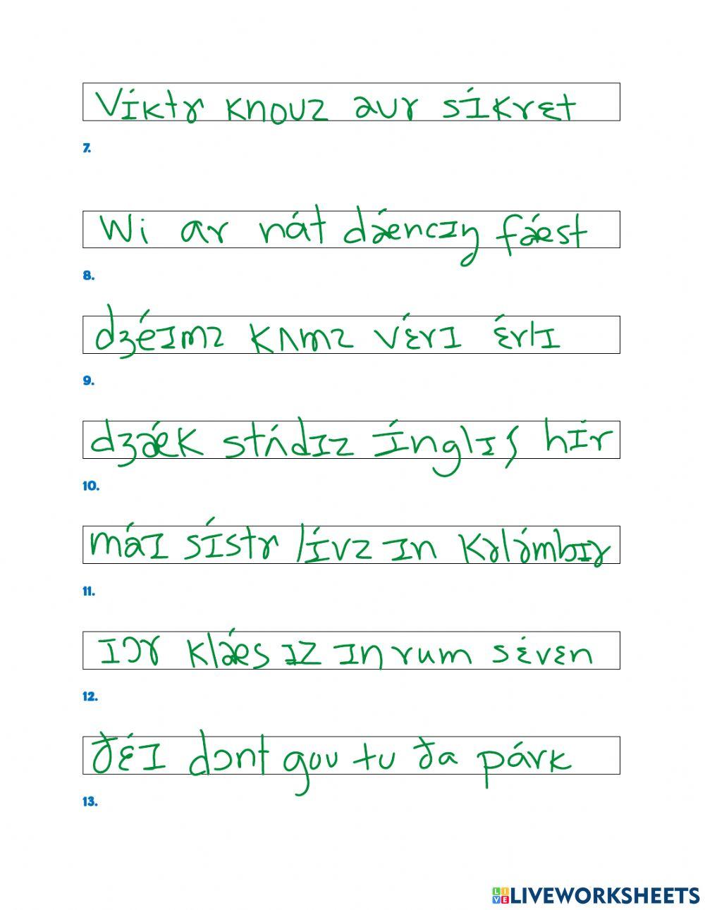 Phonetic symbols in sentences