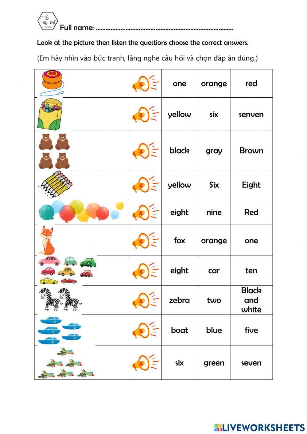 How many and what color worksheet | Live Worksheets
