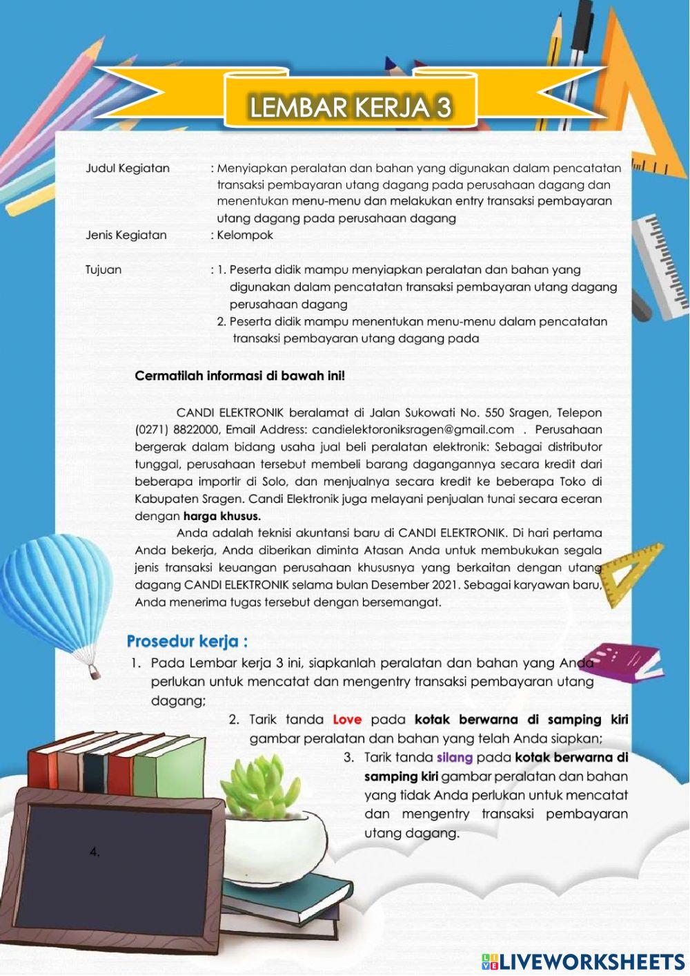 LK 3 Menyiapkan Peralatan dan Bahan serta Menentukan Menu dalam Pencatatan Transaksi Pembayaran Utang Dagang