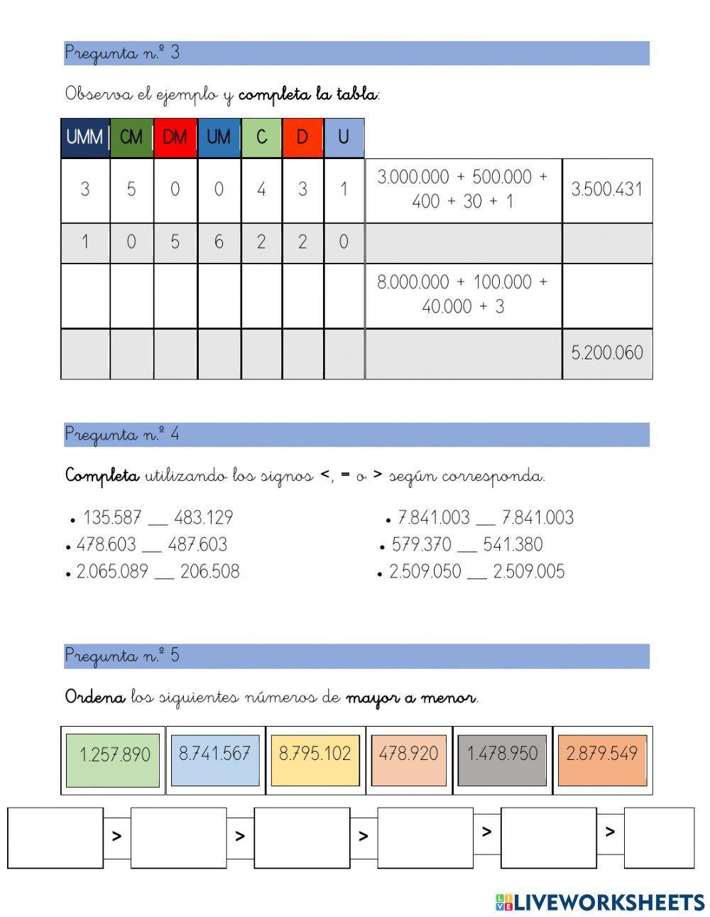 Números hasta 7 cifras