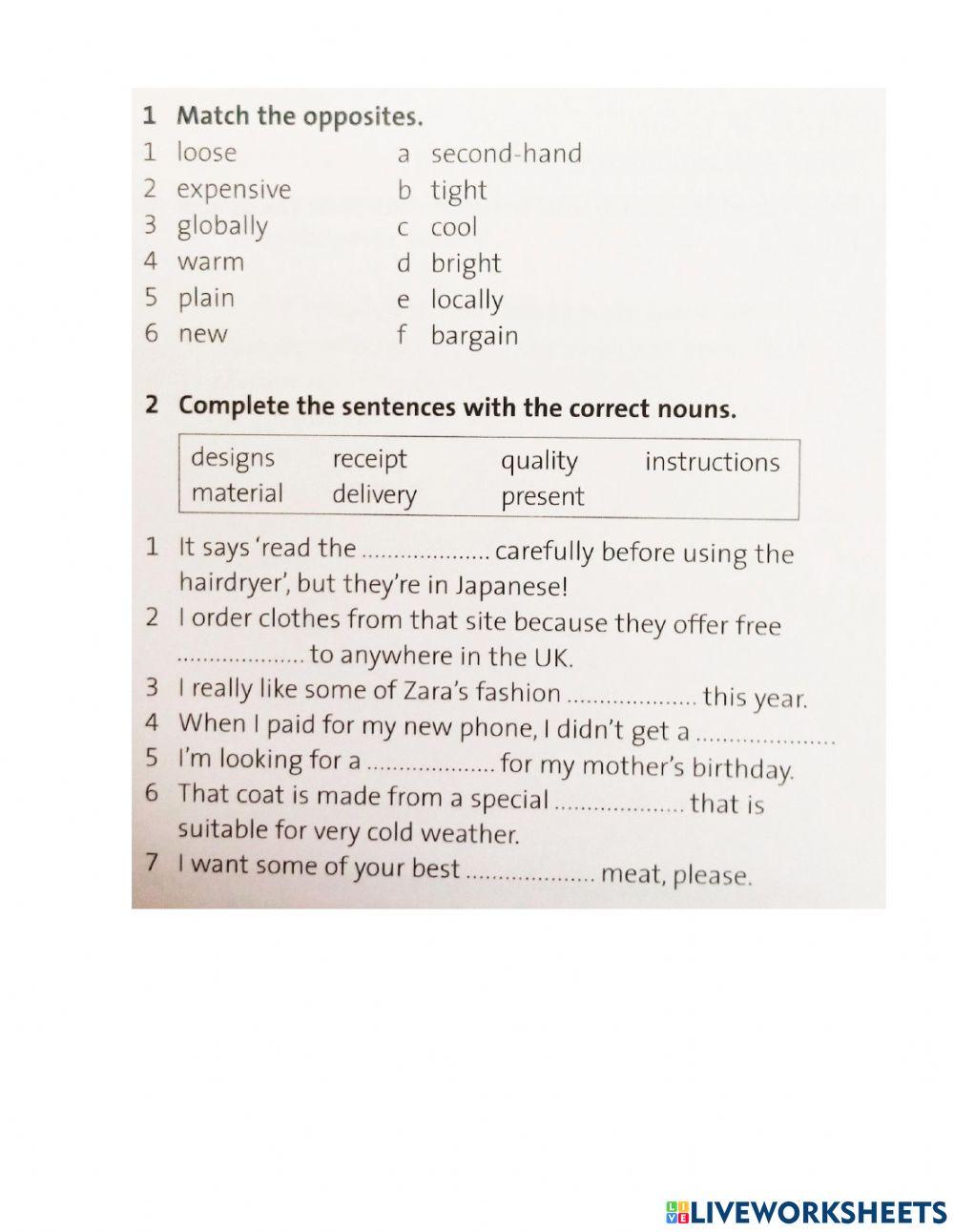 Shopping Vocabulary Quiz