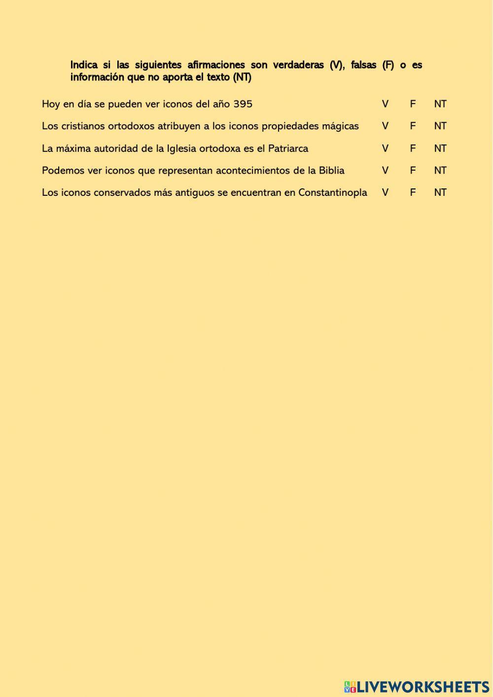 Iconos bizantinos (comprensión lectora)