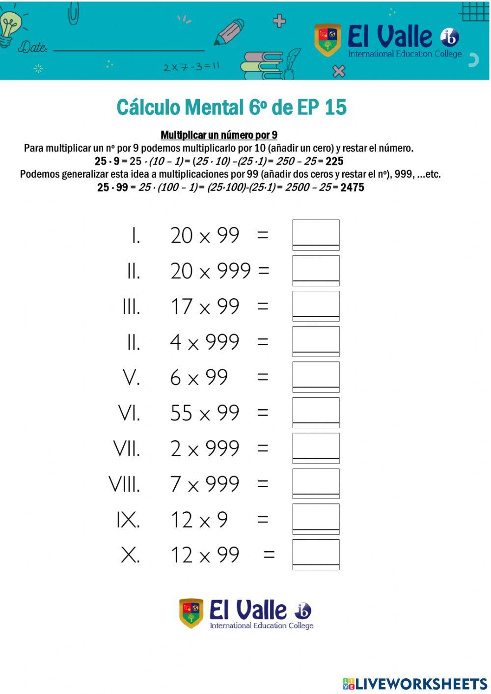 Cálculo Mental 6º de EP 15