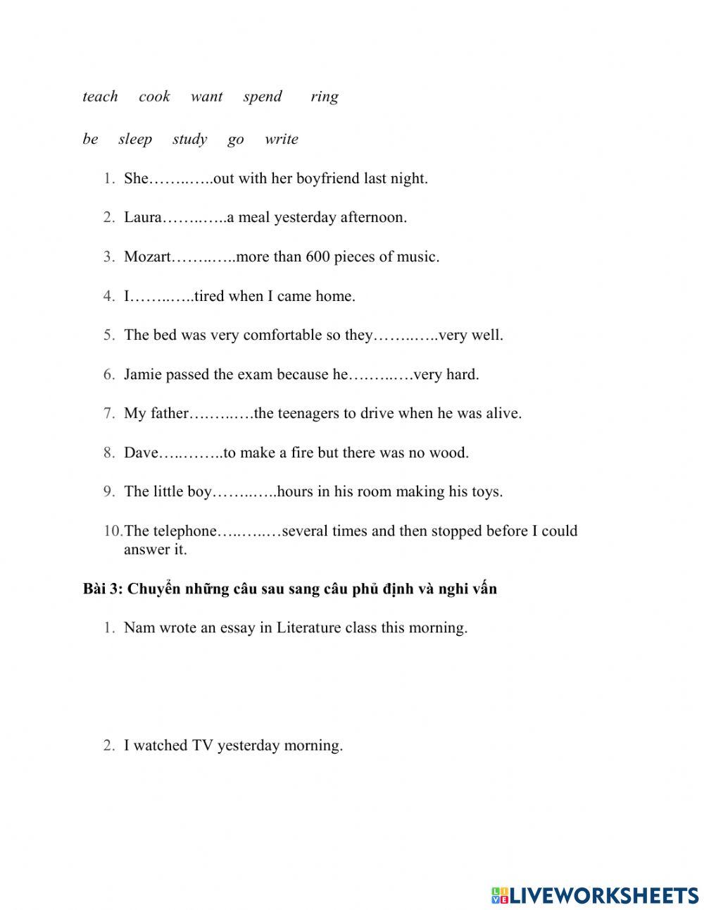 Bài tập quá khứ đơn nâng cao