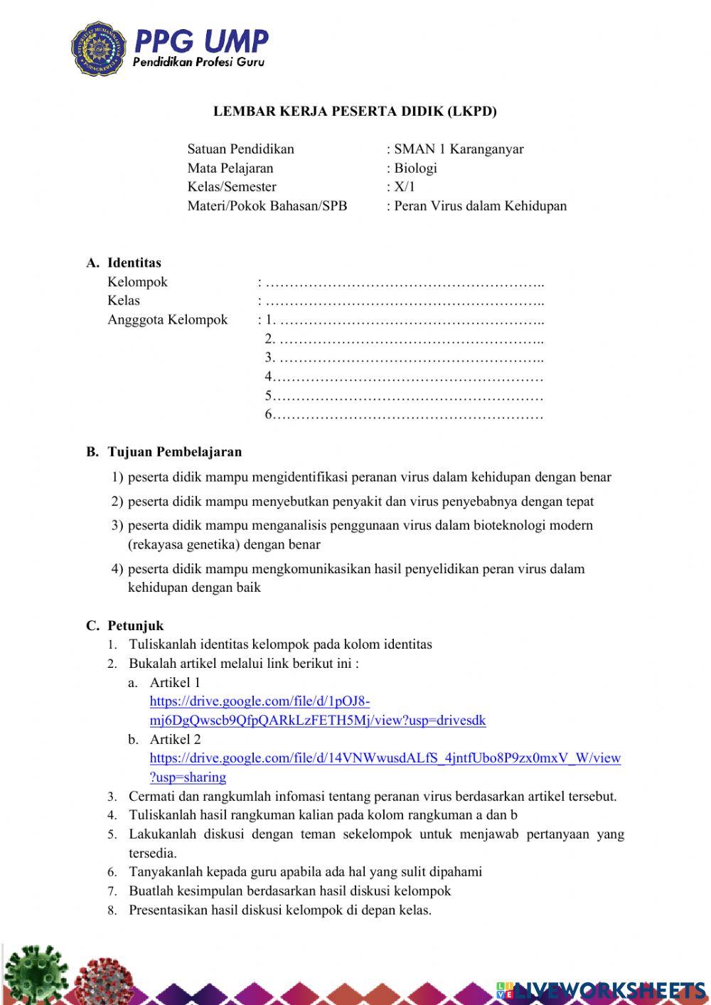 Lkpd pbl peran virus dalam kehidupan