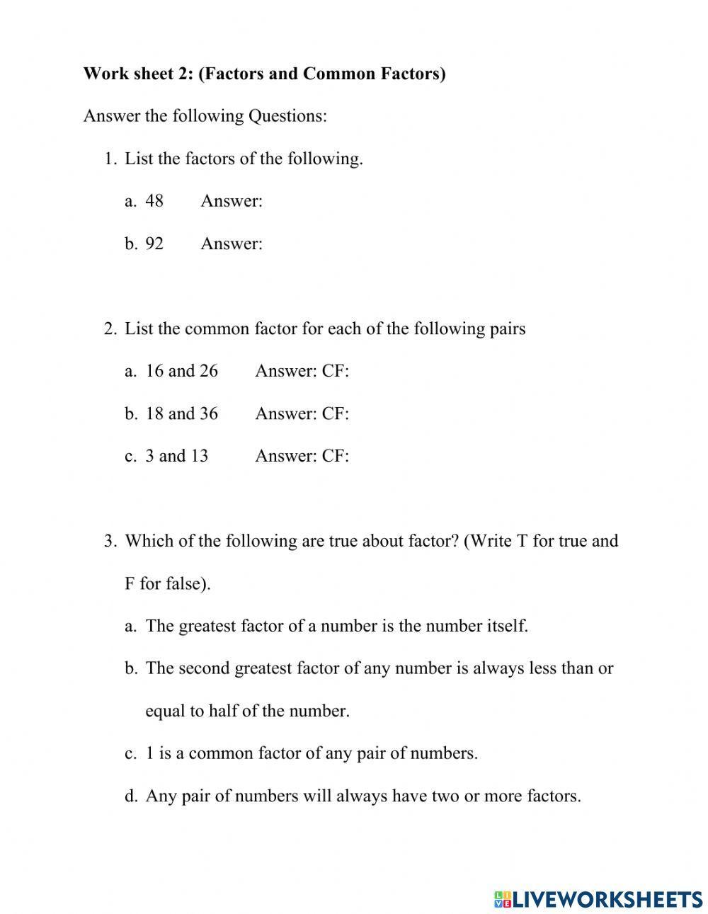 Factors and Common Factors