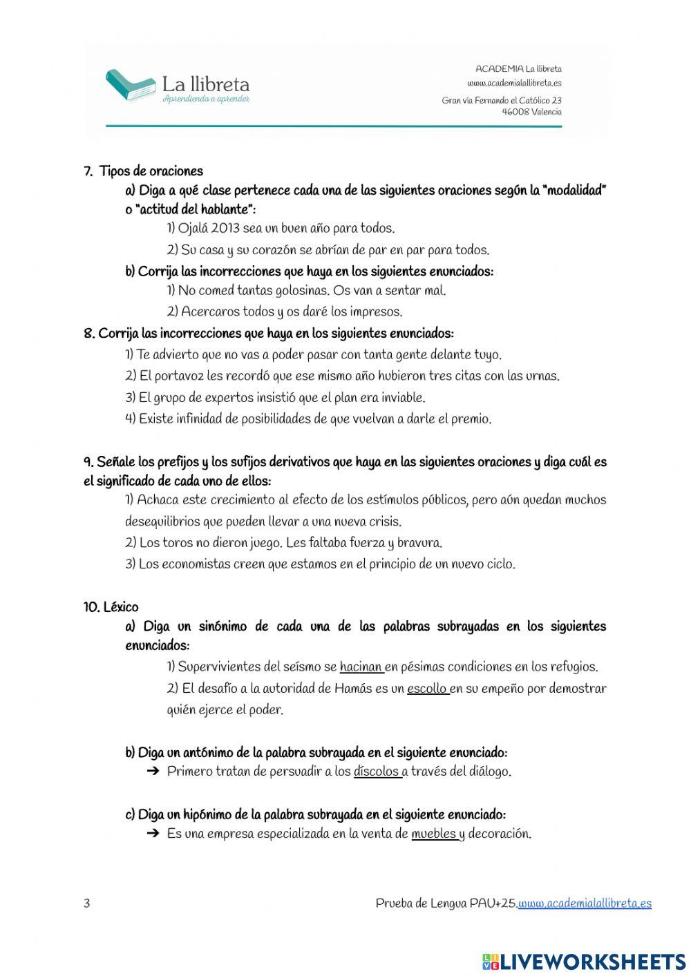 Prueba inicial de lengua