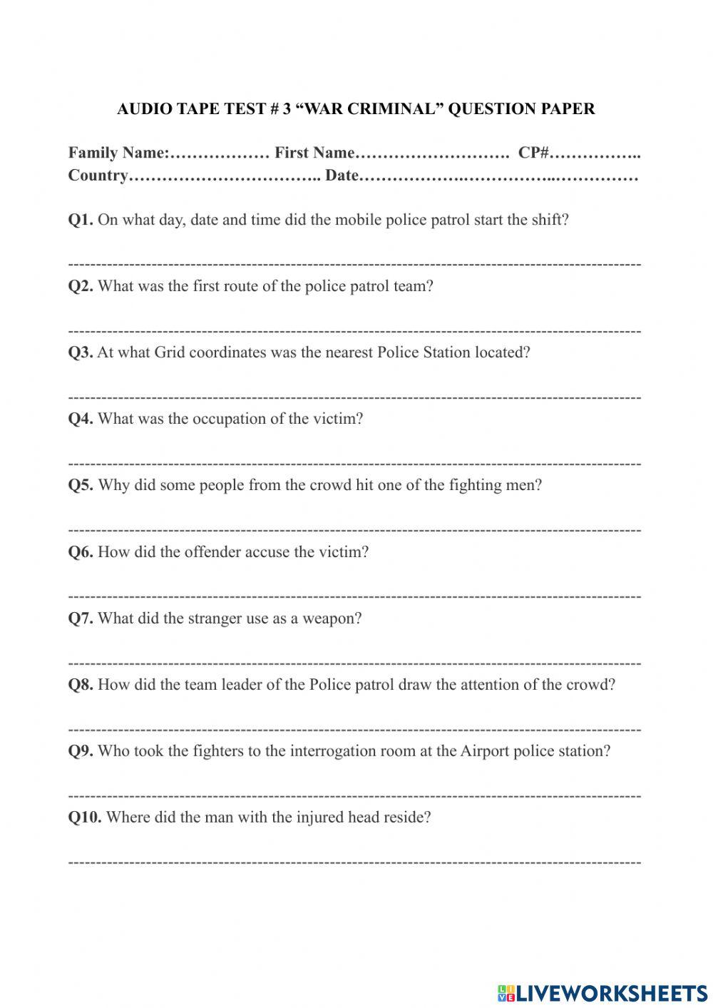 Audio tape test - three “war criminal”