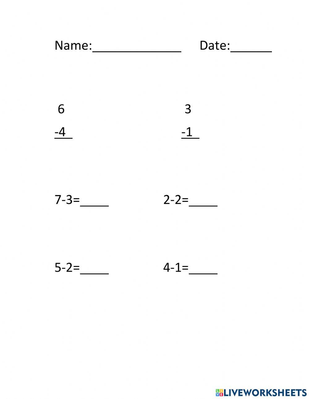 Subtraction 2163907 | rharris151 | Live Worksheets