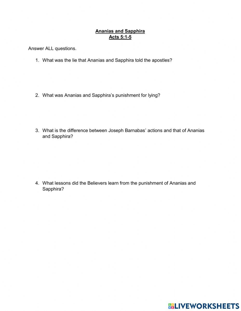 Ananias and Sapphira