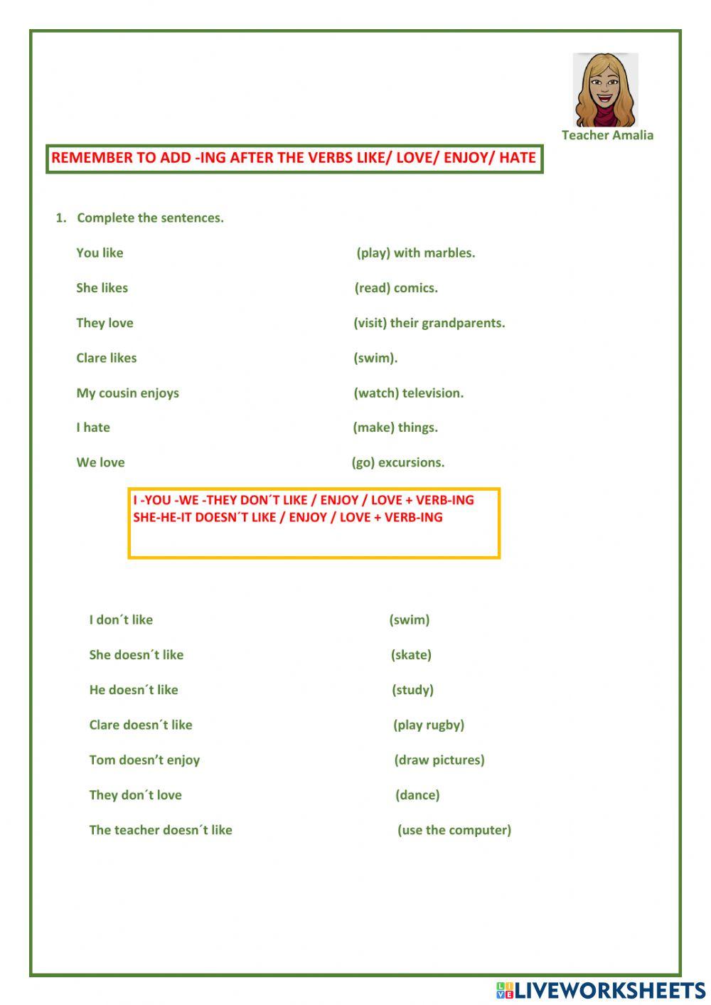 Like - don-t like +ing 6º primary