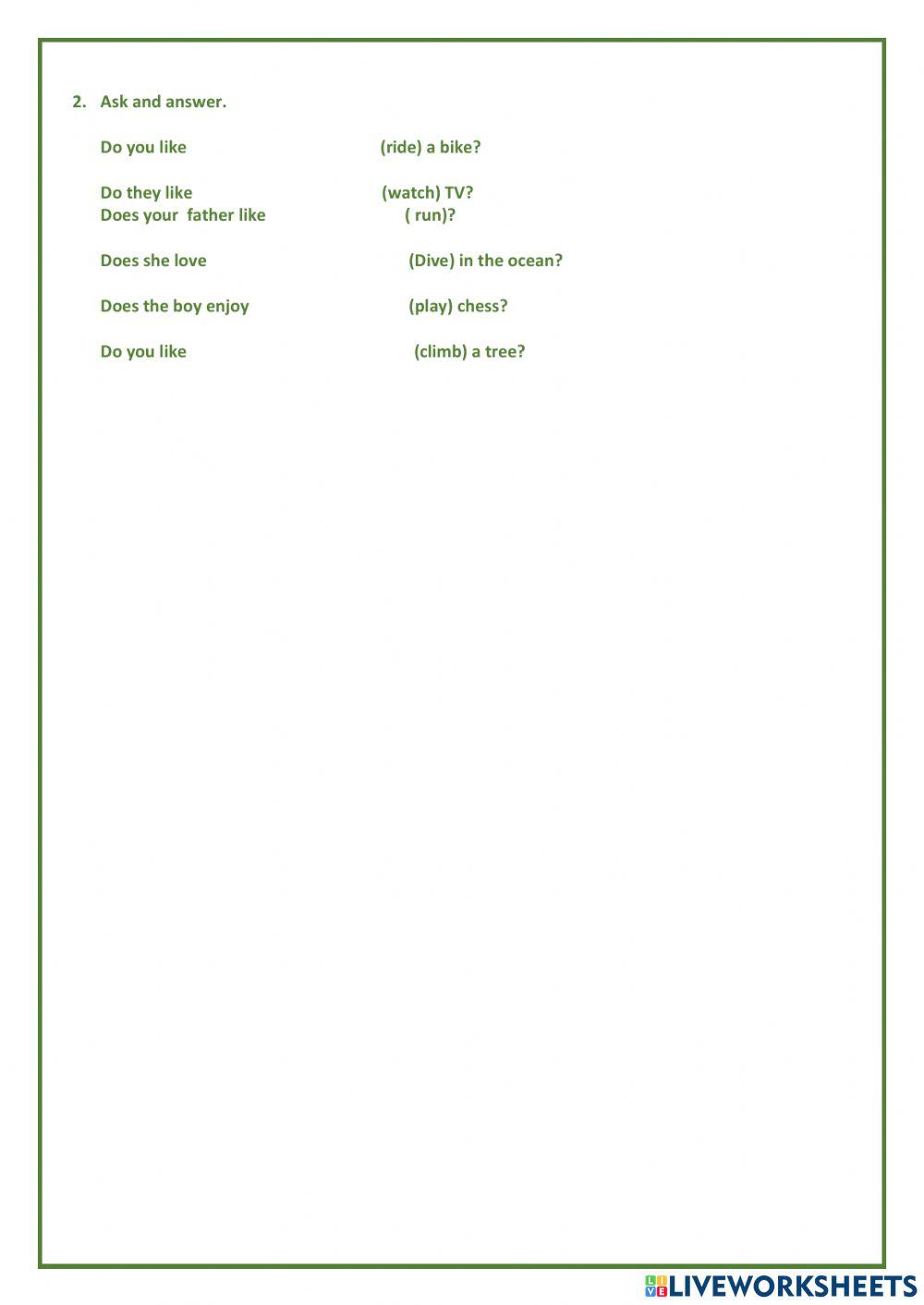 Like - don-t like +ing 6º primary