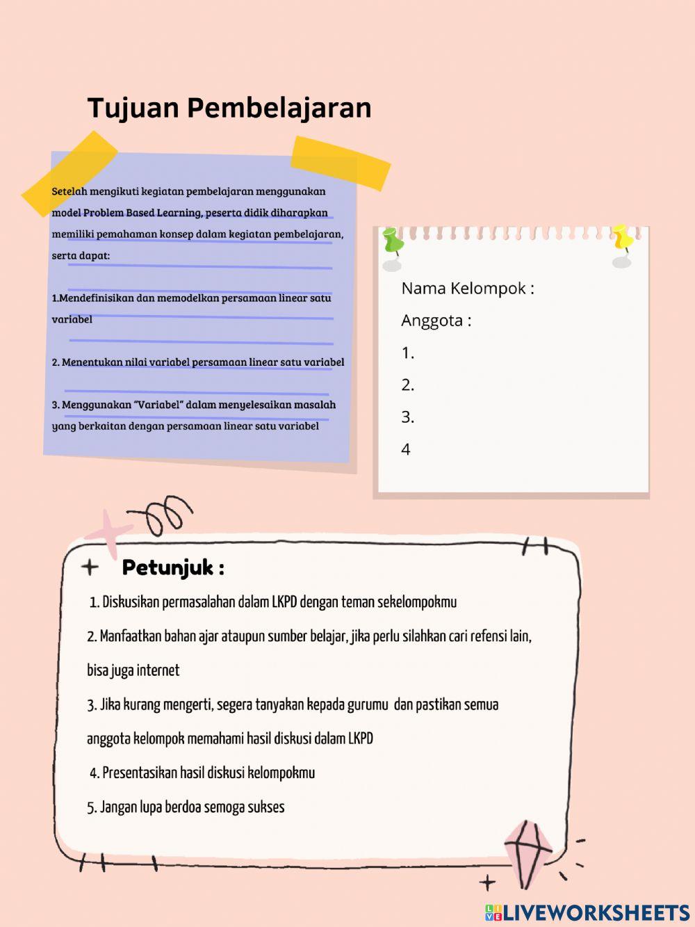 LKPD Persamaan LInear Satu Variabel