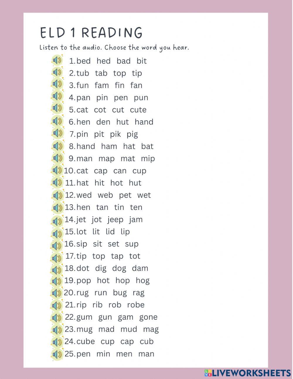Listening: Short Vowels