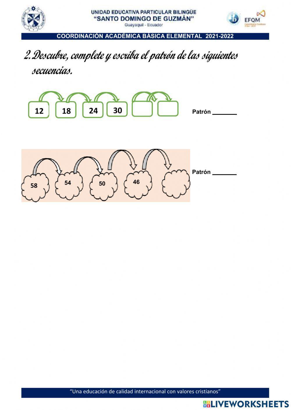 patrones de series numéricas con suma y resta
