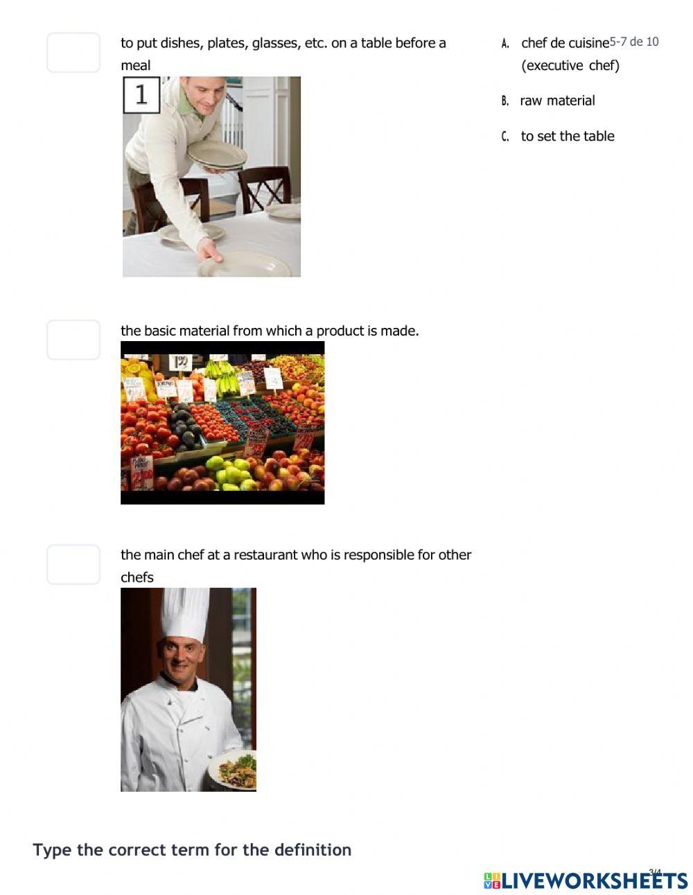 Restaurant staff and vocabulary