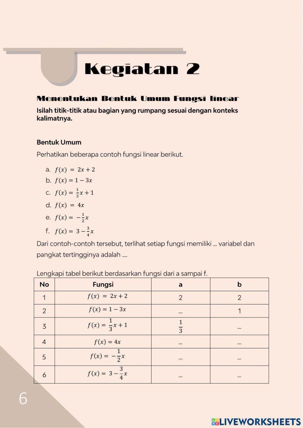 LKPD Fungsi Linear Bagian 1