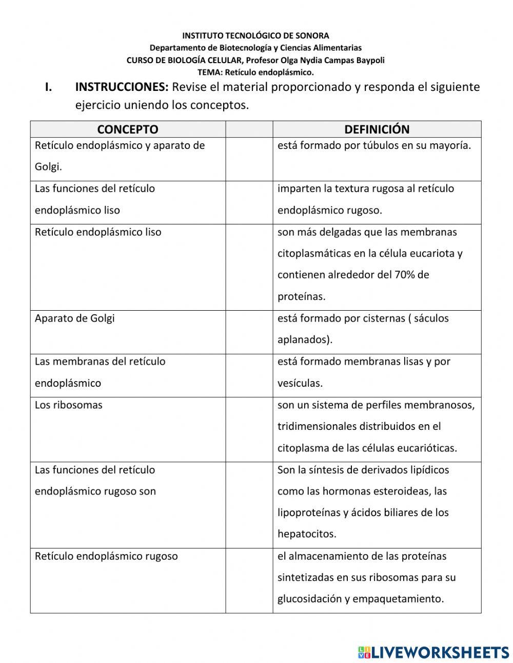 Ejercicio retículo endoplásmico